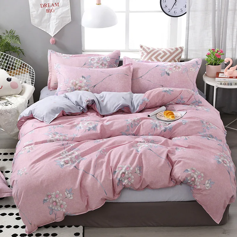 Cartoon Style Printed Comforter Bedding Sets 4pcs Polyester Bedding Sets Bed Sheet Duvet Cover Pillowcases for Home Decoration