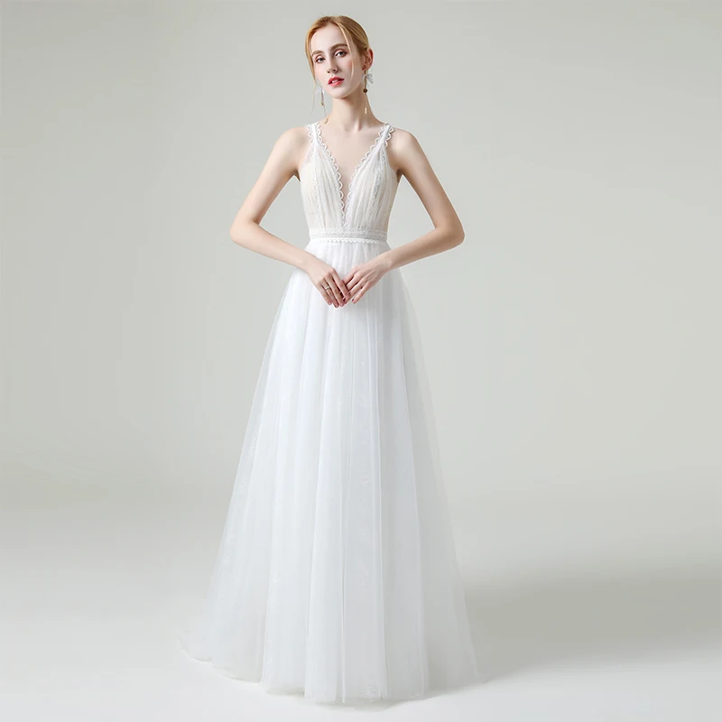 

FENTEFEN Simple High-quality Wedding Dress 2020 Lace Robe De Mariee Vestidos De Novia Brides Dresses Trip Shoot DF-0027