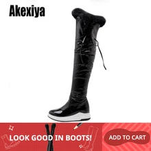 Женские пикантные ботфорты на танкетке, женские высокие сапоги до бедра, Зимняя Теплая обувь, женская обувь, botas altas mujer sobre rodilla k767