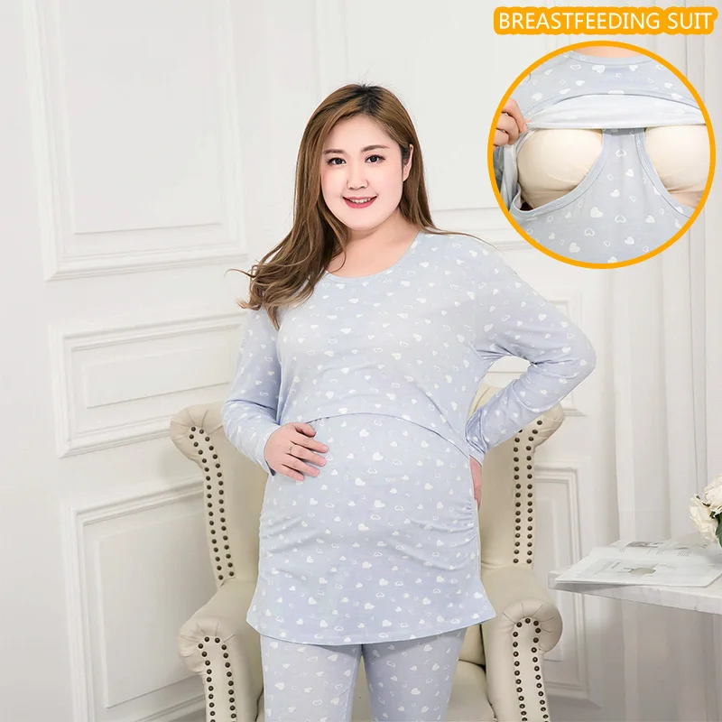 Плюс fertilizer XL для беременных женщин Qiuyi Qiuku костюм 100 кг хлопок стрейч хлопок свитер брюки для кормящих месяцев одежда для женщин