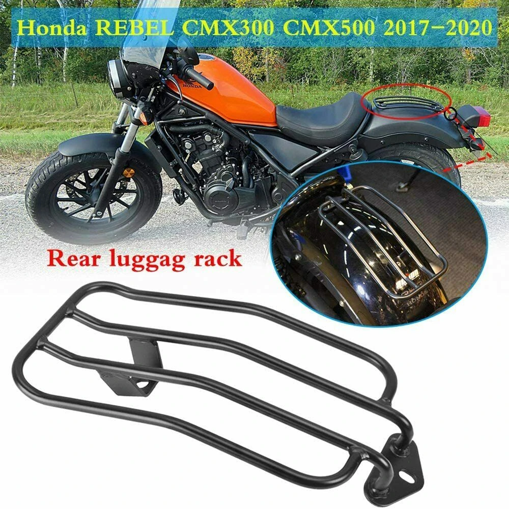MotorFansClub Rear Luggage Rack with Hand Grip Bar Fit For Compatible With Honda Rebel CMX 500 300 CMX300 CMX500 Accessories 2017 2018 2019 2020 2021 