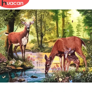 

HUACAN Paint By Number Animal Wall Art Picture By Number Deer Forest Drawing Canvas Acrylic Handpainted Gift Home Decor