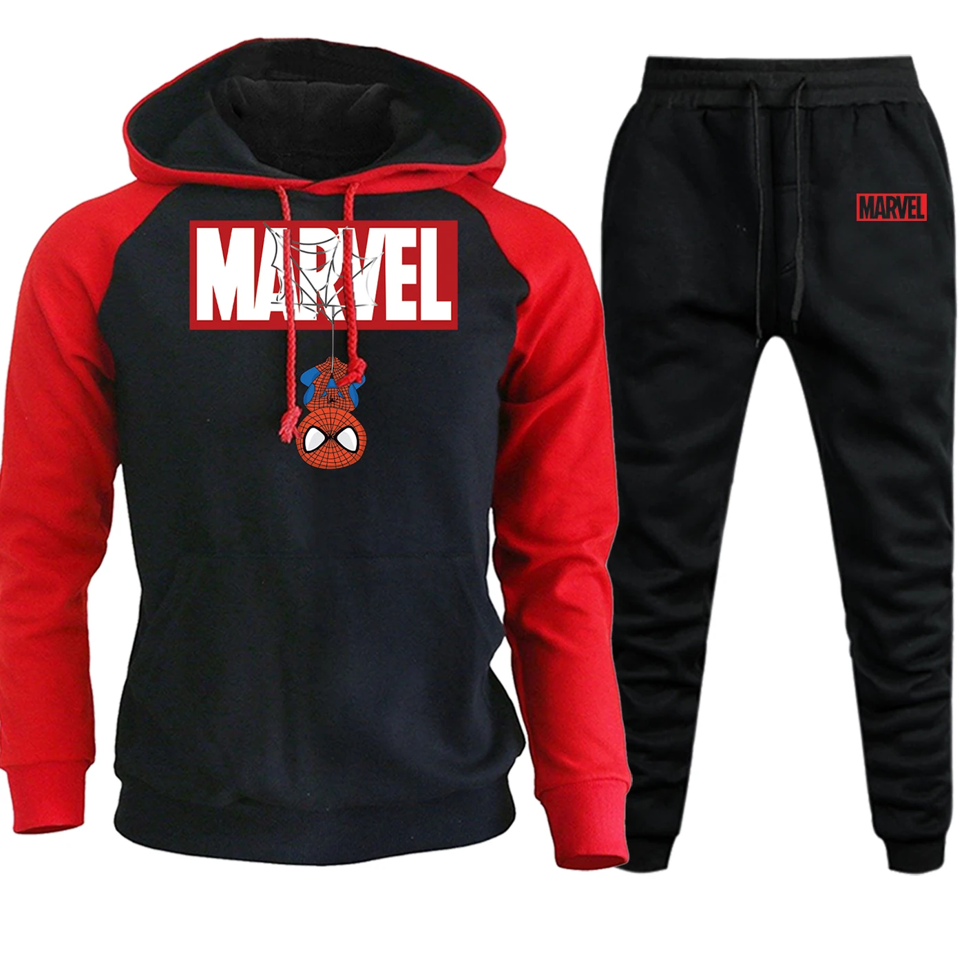 Человек-паук осень Лидер продаж мужские толстовки с капюшоном реглан Marvel Повседневный пуловер Костюм Уличная Толстовка+ спортивные штаны комплект из 2 предметов