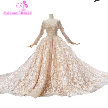 شراء2019 فساتين زفاف فاخرة من الدانتيل لحفلات الزفاف ، رداء علوي بكريستال مطرز ، ثوب زفاف مصنوع حسب الطلب ، فستان زفاف عالي الجودة Vestido De Noiva