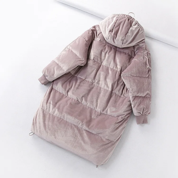 22g24 Female Winter Thick Warm European And American Style Light Perception Velvet Raglan Sleeve Hooded Mid-length Straight-Cut