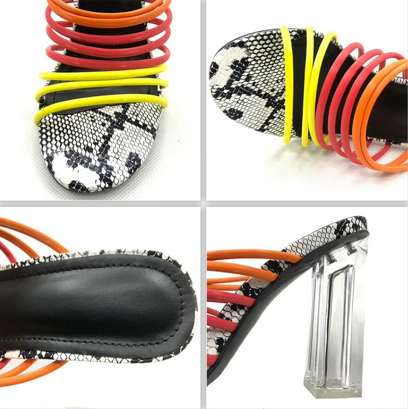 Новинка; пикантная разноцветная сандалии Snake женская обувь Peep toe разноцветный прозрачный ящик Босоножки на очень высоком каблуке, украшенные кристаллами; Обувь на высоком каблуке