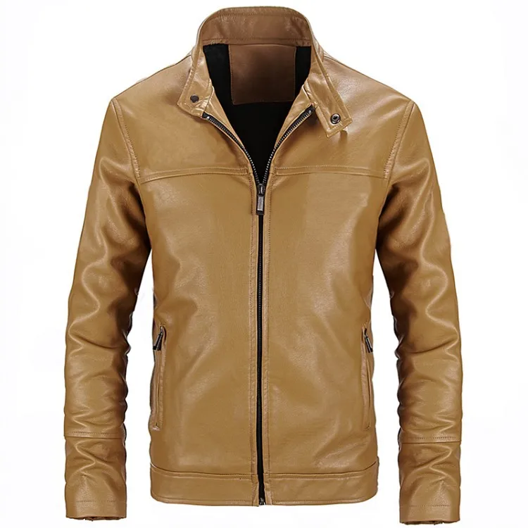 Autumn Punk Leather Jacket Men New Motorcycle Leather Jacket Slim Fit Men Leather Machine gun embroidery PU Clothing - Цвет: Pure khaki
