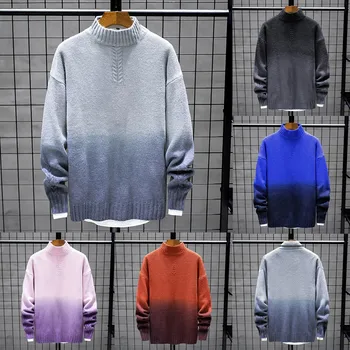 

Men's Autumn Winter Color Collision Turtleneck Long Sleeve Knitted Sweater Tops SweaterCoats Male Casual Warm Slim Fit clothing