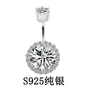 

925 sterling silver belly ring cubic zircon belly bar Navel Piercings Jewelry