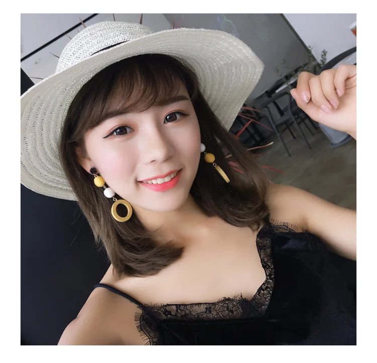 

Korean Girl Retro Wooden Earrings Temperament Linen Hemp Rope Hit Color Ball Wood Circle Earrings Long Earrings Fashion Jewelry