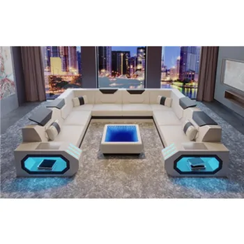 

LED light audio equipment big size U shape living room sofa
