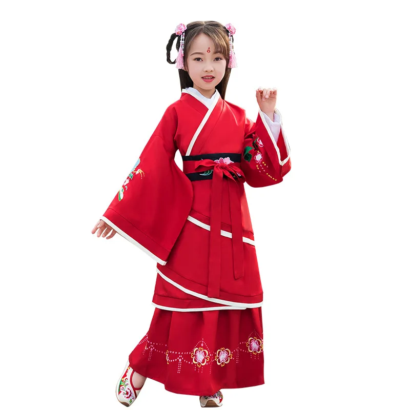 Новое платье Hanfu для маленьких девочек; платье принцессы; костюм с вышивкой в стиле Тан; Классический танцевальный костюм; платье феи для китайского народного танца; SL2084