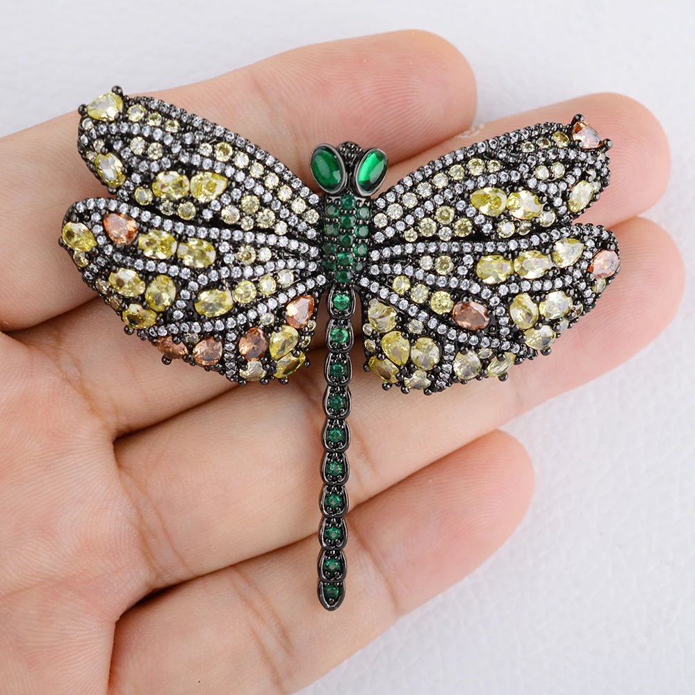 52*62mm Green Cz Pave Big dragonfly brooch