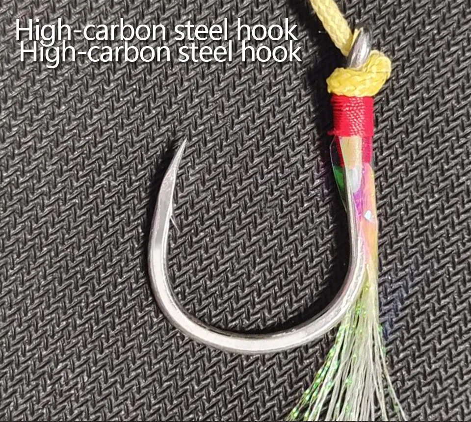 10Pairs Metal Jig Assist Hook Pink Double Hooks Thread Feather High Carbon  Steel Sea Fishing Hook Slow Jigging Peche