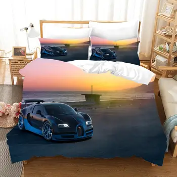

210×210 Duvet Cover Set With Pillowcase,200×200 Quilt Cover,3D Printing Blue luxury Sports Car Pattern Blanket Cover King Size