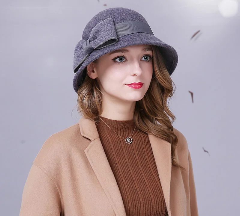 Женская шерстяная Фетровая Шляпа Fedora, женская шляпа с широкими полями, Осень-зима, благородная Европейская американская Элегантная Модная кепка для девочек M35