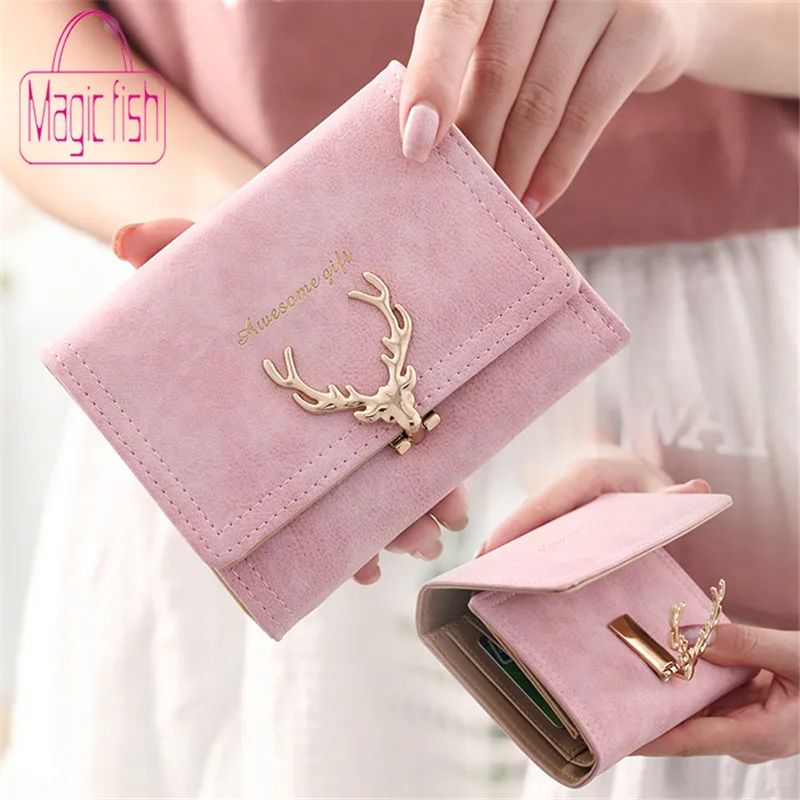 Coin Purse Leather Wallet Tri-Folds Women Clutch Girl Vintage Luxury Deer Hasp Latest