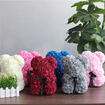 

HOT Valentines Day Gift 25cm Red Rose Teddy Bear Rose Flower Artificial Decoration Christmas Gifts Women Valentines Gift