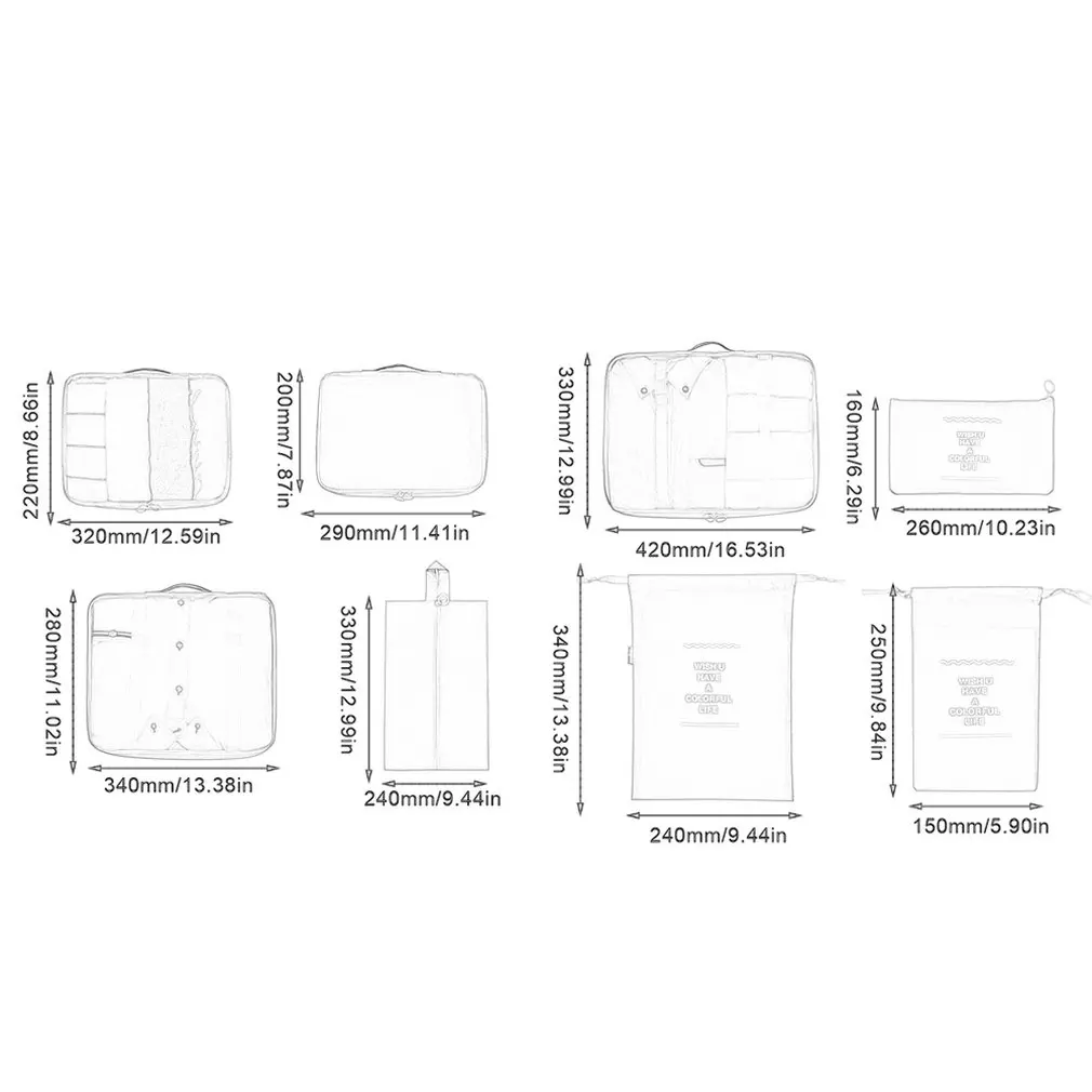 Large High Quality Practical Eight-Piece Travel Storage Bag Set Luggage Storage Finishing Including Shoe Bag