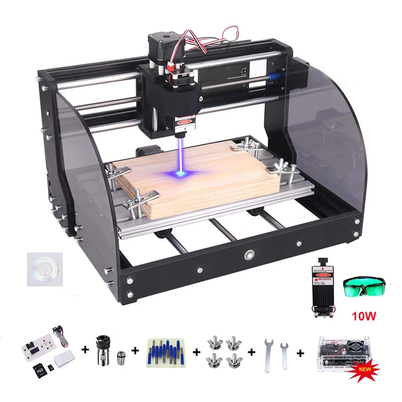 CNC 3018 Pro-M GRBL управления Diy мини-станок с ЧПУ, 3 оси pcb фрезерный станок, древесины маршрутизатор лазерной гравировки, с автономным контроллером - Цвет: with 10w laser