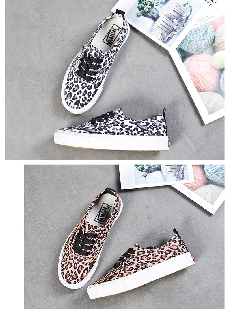 Женская обувь с леопардовым принтом; сезон весна-осень; Женская парусиновая обувь на плоской платформе; женская повседневная обувь на шнуровке; обувь на плоской подошве; VT464