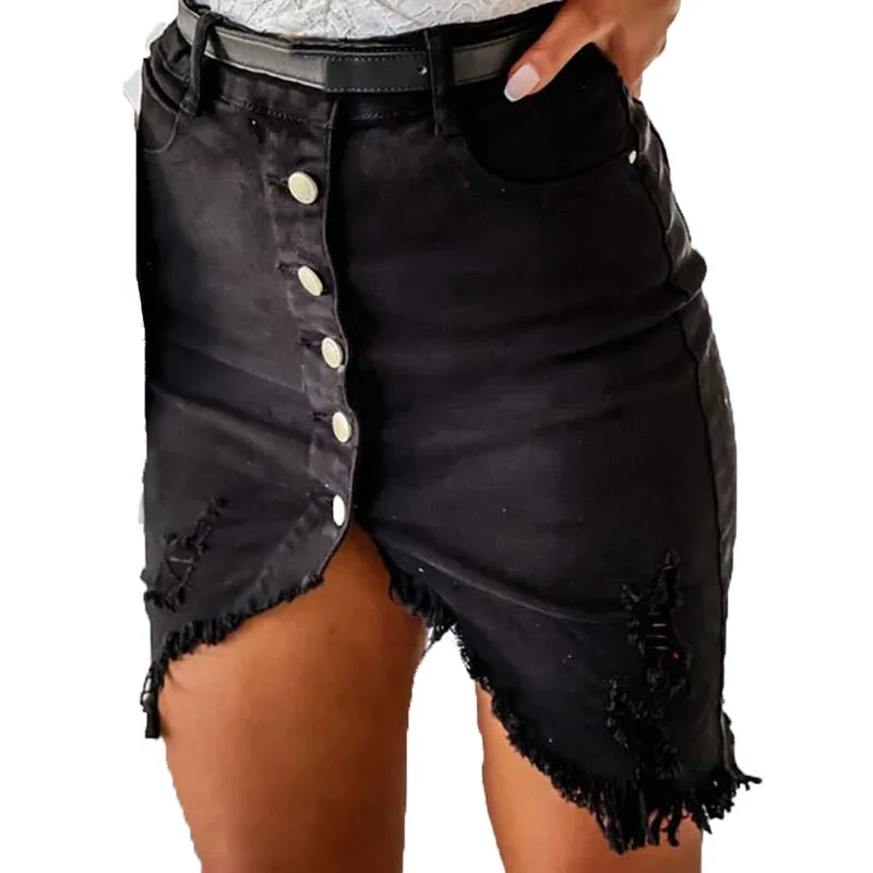 

Women Denim Skirts Fashion Single-breasted High Waist Black Mini Skirt Woman Sexy Skinny Asymmetrical Jean Skirt