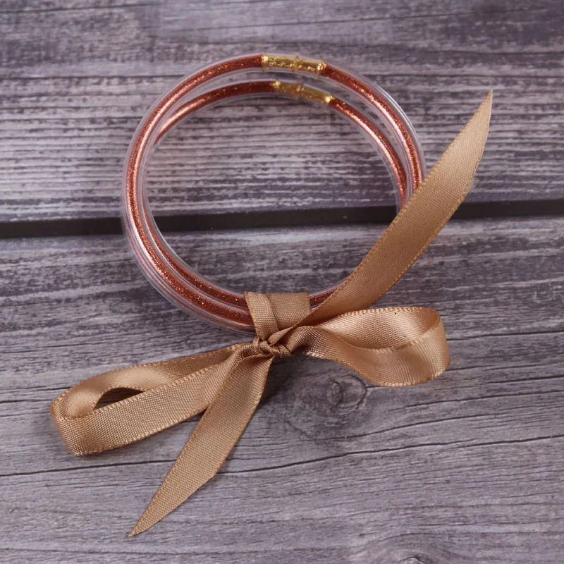 Rose Gold 3 шт./компл. любую погоду Блеск Желе Браслеты блеск заполнены Силиконовая Круглая браслет для Для женщин «Молитва о душевном спокойствии» Браслеты - Окраска металла: Rose Gold