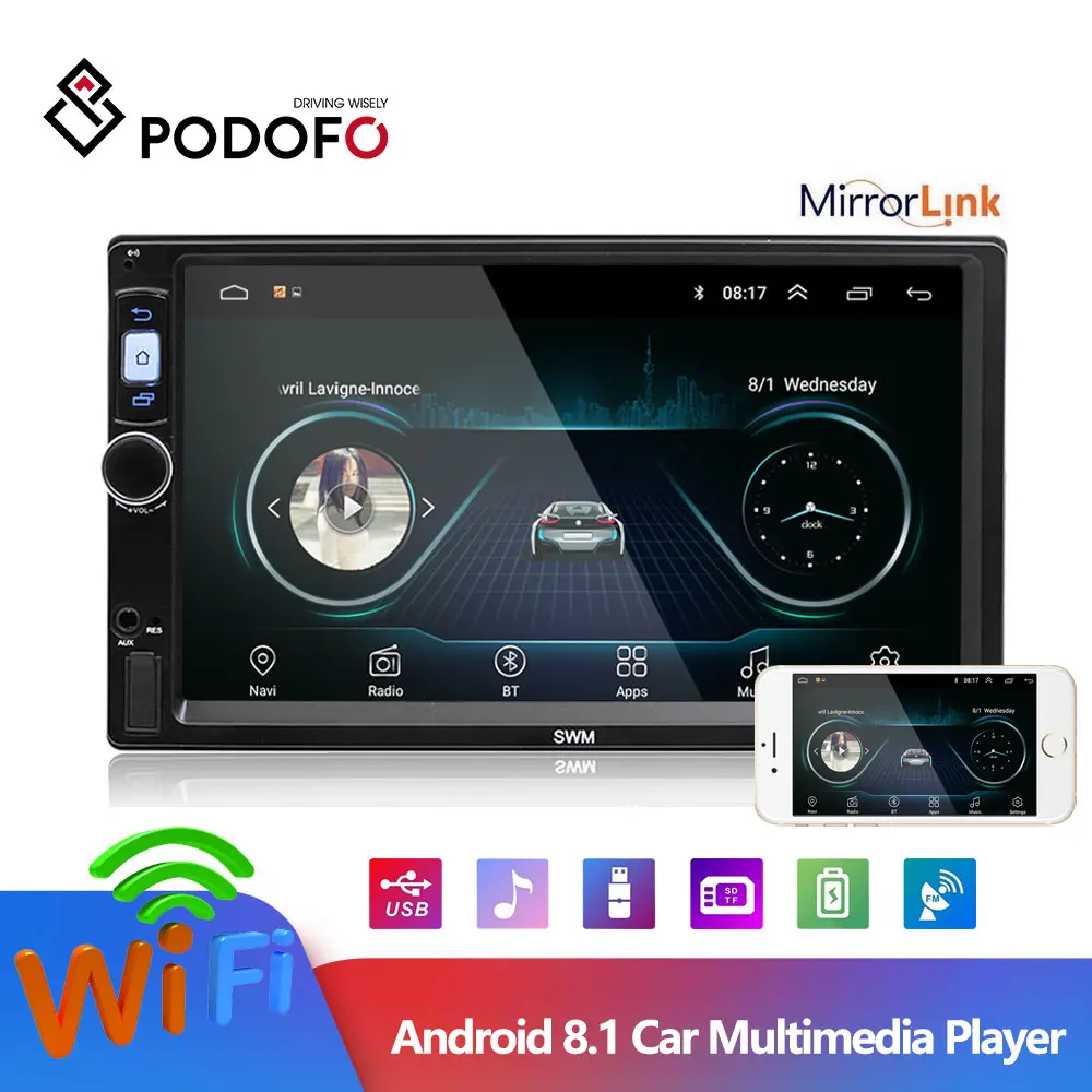 Podofo 12 В автомобиля Радио Bluetooth Стерео FM приемник MP3 USB SD AUX аудио Авто Электроника Авторадио 1 Дин automagnitola