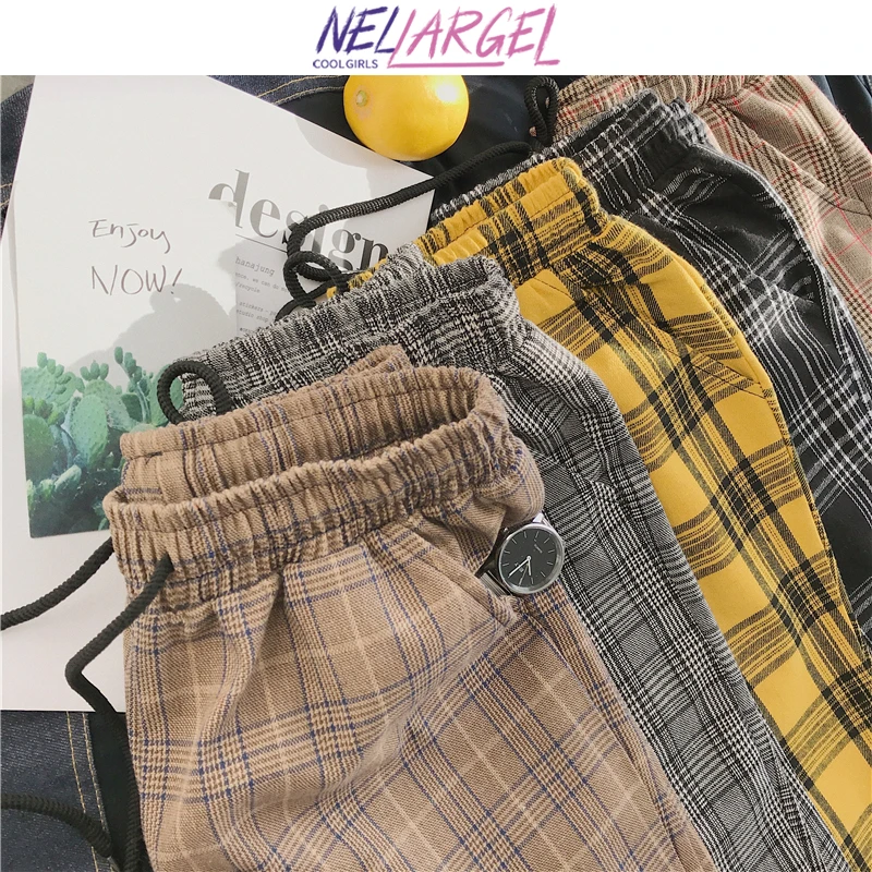 NELLARGEL Women Y2k Harajuku Plaid Pants 2022 Streetwear Women Sweatpants Korean Fashions High Waist Pants Plus Size Joggers nike capri