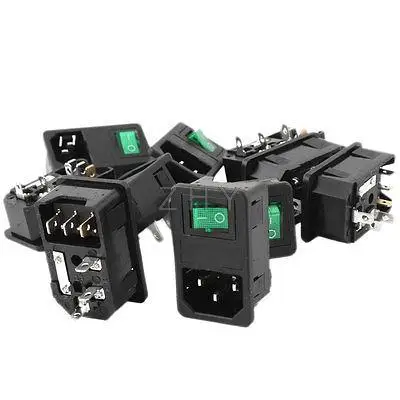 

AC250V 10A Green Light Rocker Boat Switch IEC320 C14 Inlet Socket w Fuse 10 Pcs