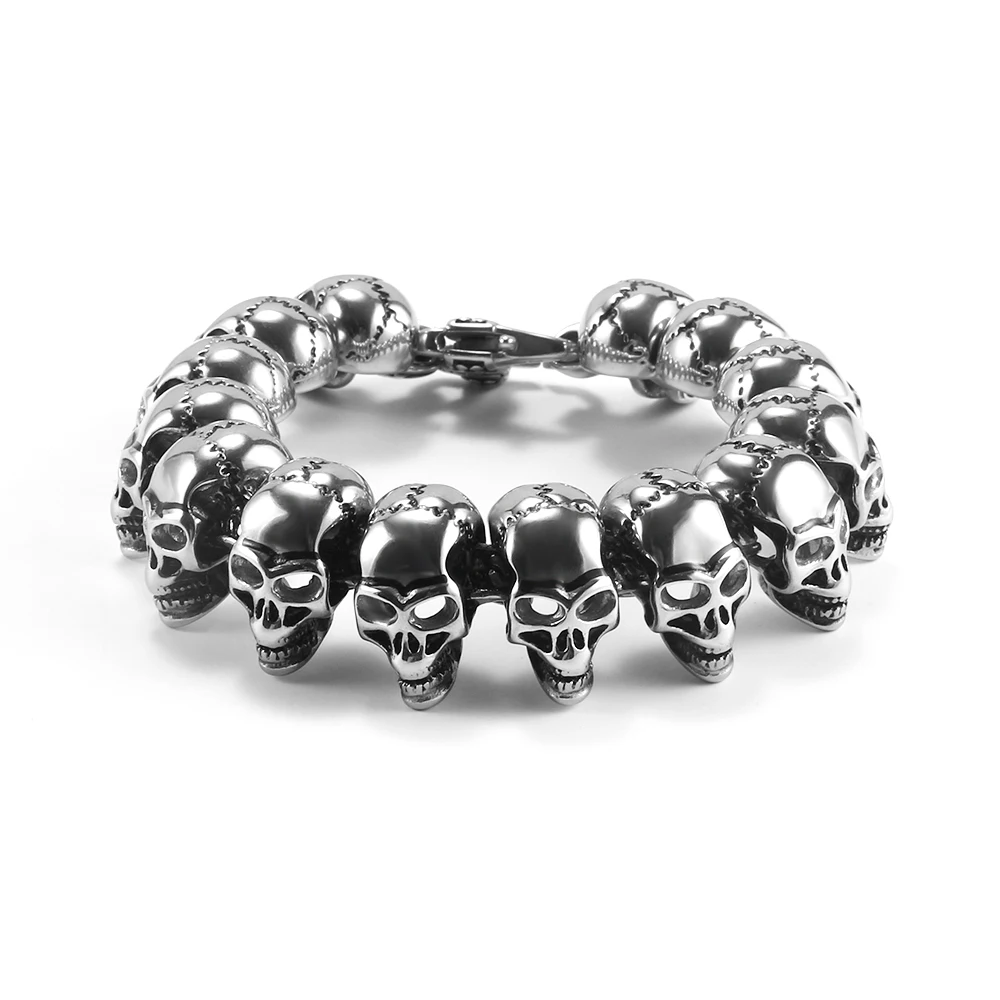

Halloween Design Skull Bracelet 316L Stainless Steel Punk Cycle Skull Hip Hop Bracelets for Male Skeleton Fashion Jewerly Gift