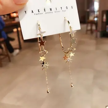 

High-end CZ Crystal Star Pendant Large Hoop Earrings for Women Gold Color Cubic Zircon Jewelry