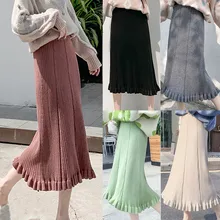 Женская модная элегантная однотонная плиссированная юбка с волнистым краем, длинная юбка, юбки для женщин s jupe femme faldas mujer moda faldas