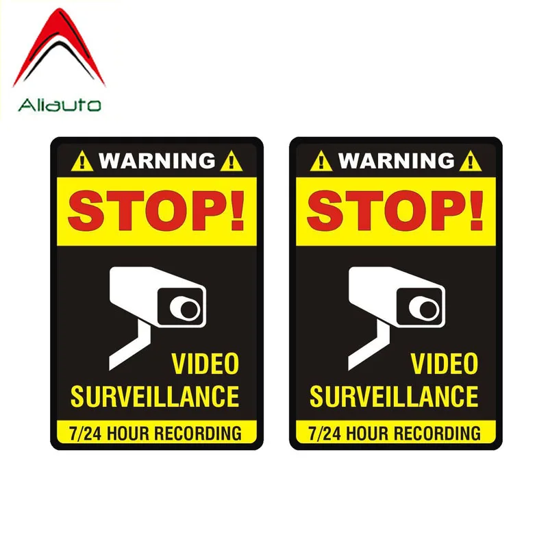 Aliauto 2 X Warning Car Sticker Stop Video Surveillance Decal Accessories PVC for Seat Leon Opel Astra H Jdm Vw Polo 10cm*7cm | Автомобили