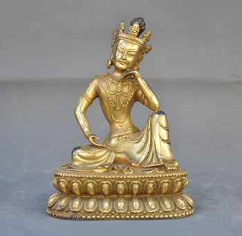 

wedding decoration 8"Old Tibetan Buddhism Bronze 24k gold Gilt Tara Kwan-yin Guanyin Buddha statue