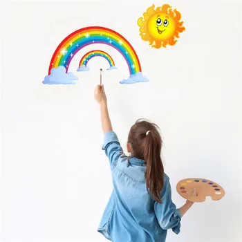 

Rainbow Vinyl Wall Stickers Kids Room Bedroom Wallpapers Rainbow Sun Pattern Sticker Home Decor