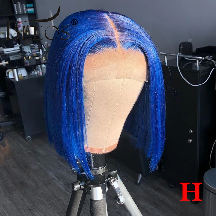 

Beeos 13*6 180% Dark Blue Color Lace Front Human Hair Wigs Pre Plucked With Baby Hair Brazilian Remy Hair Straight Bob For Women