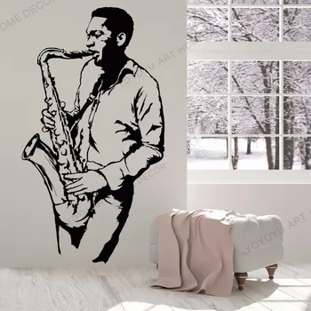 

Vinyl Wall Decal Classic Saxophone Player Wall Sticker Jazz Club Musician Man Player Wallpaper Music Studio Wall Decor rb573