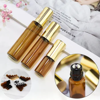 

5pcs 1/2/3/5/10ml Amber Glass Essential Oil Perfume Roller Ball Bottle Roll On Vials Travel Cosmetic Aromatherapy Containers