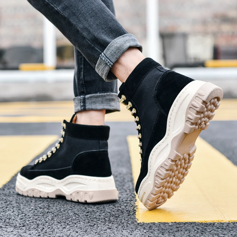 Men's Casual Shoes Lace-up Flat Casual Shoes Breathable Comfortable High Top Sneakers Four Seasons Men Classics pu Shoes K5-61