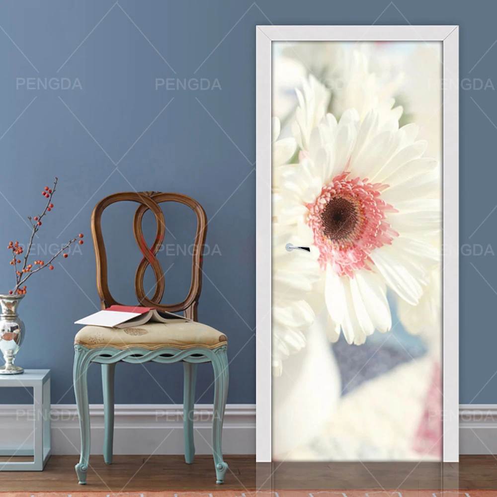 DIY самоклеющиеся водоотталкивающие обои 3D наклейки на дверь картины с цветами домашний декор обновленная ПВХ настенная печать художественная бумага для спальни