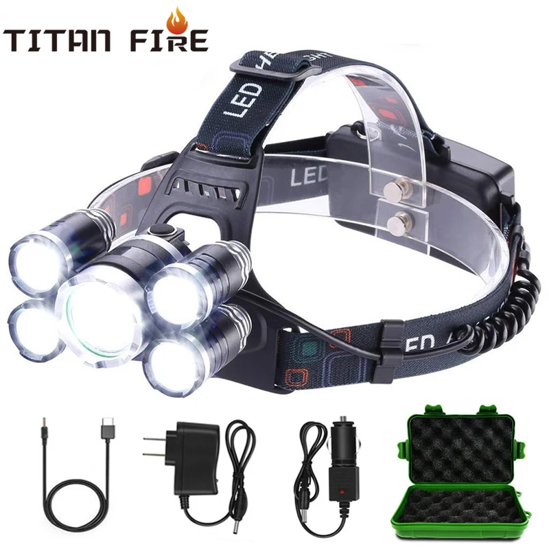 LED Headlamp 50000LM T6 Ultra Bright Headlight 4 Modes USB Rechargeable Waterproof Outdoor Flashlight Fishing Hunting Camping