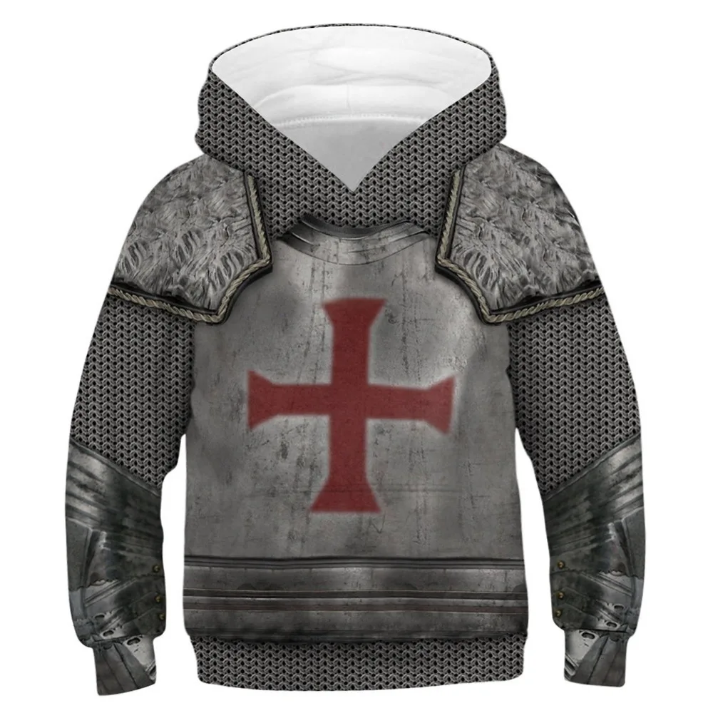 Cross Hoodie Cosplay 3D Printed Sweatshirts Knight Hooded Hoodie Pullover Coat For Kids