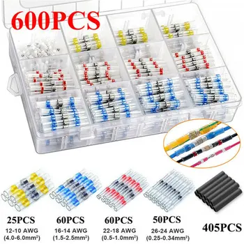 

300/500/600Pcs Solder Seal Wire Connectors Kit, Heat Shrink Butt Connectors Waterproof and Insulated Electrical Wire Terminals
