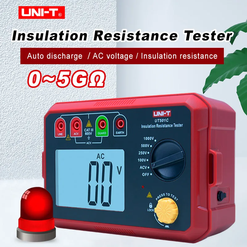 

UNI-T UT501C Insulation Resistance Tester Auto Range 1000V Digital Megometer Megohmmeter Ohm Tester Backlight