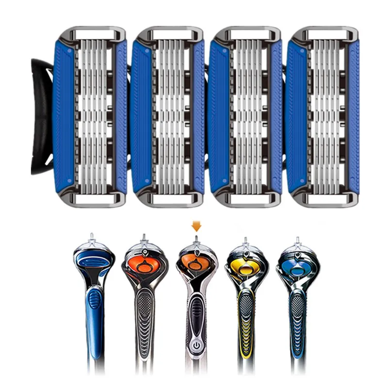 

TFLYSHAVE Men Manual Shaving Razor Blades 5 Layers Stainless Steel Replacement Heads For Fusione Shaving Cassettes 4pcs/Box