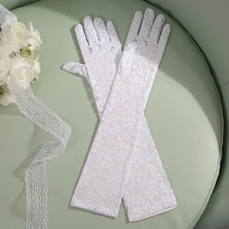 Длинные белые кружевные свадебные перчатки черные женские короткие перчатки для свадебной вечеринки свадебный браслет свадебные аксессуары перчатки розовые - Цвет: long white