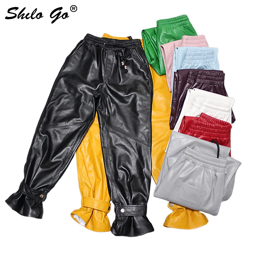 Lederen Broek Multicolor Trekkoord Taille Ruches Harembroek Vrouwen Casual Solid Hoge Taille Broek Herfst Dames Broek Lederen Broek Multicolor Trekkoord Taille Ruches Harembroek Vrouwen Casual Solid Hoge Taille Broek Herfst Dames Broek