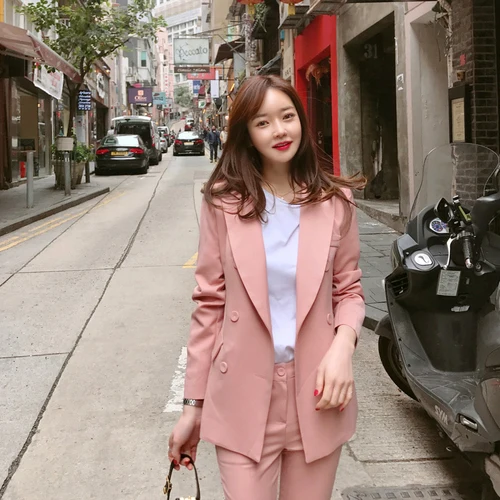 pink two-piece Красный костюм с юбкой, комплект из 2 предметов, Модный деловой женский костюм, Офисная Женская рабочая одежда, униформа для интервью, Тонкий Блейзер, топ с рукавами hlaf - Цвет: pink two-piece