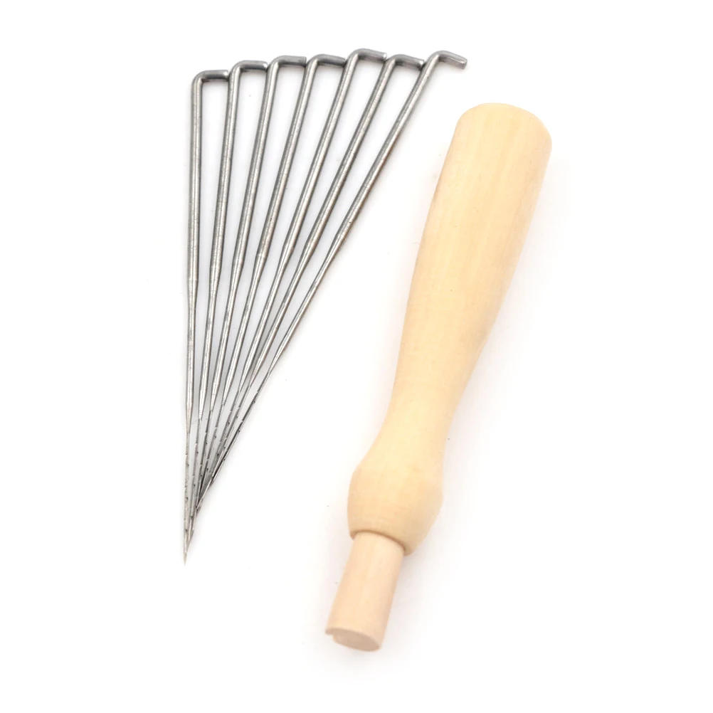New 1pcs Wooden Handle Holder & 7pcs Wool Felt Needles Felting Tool